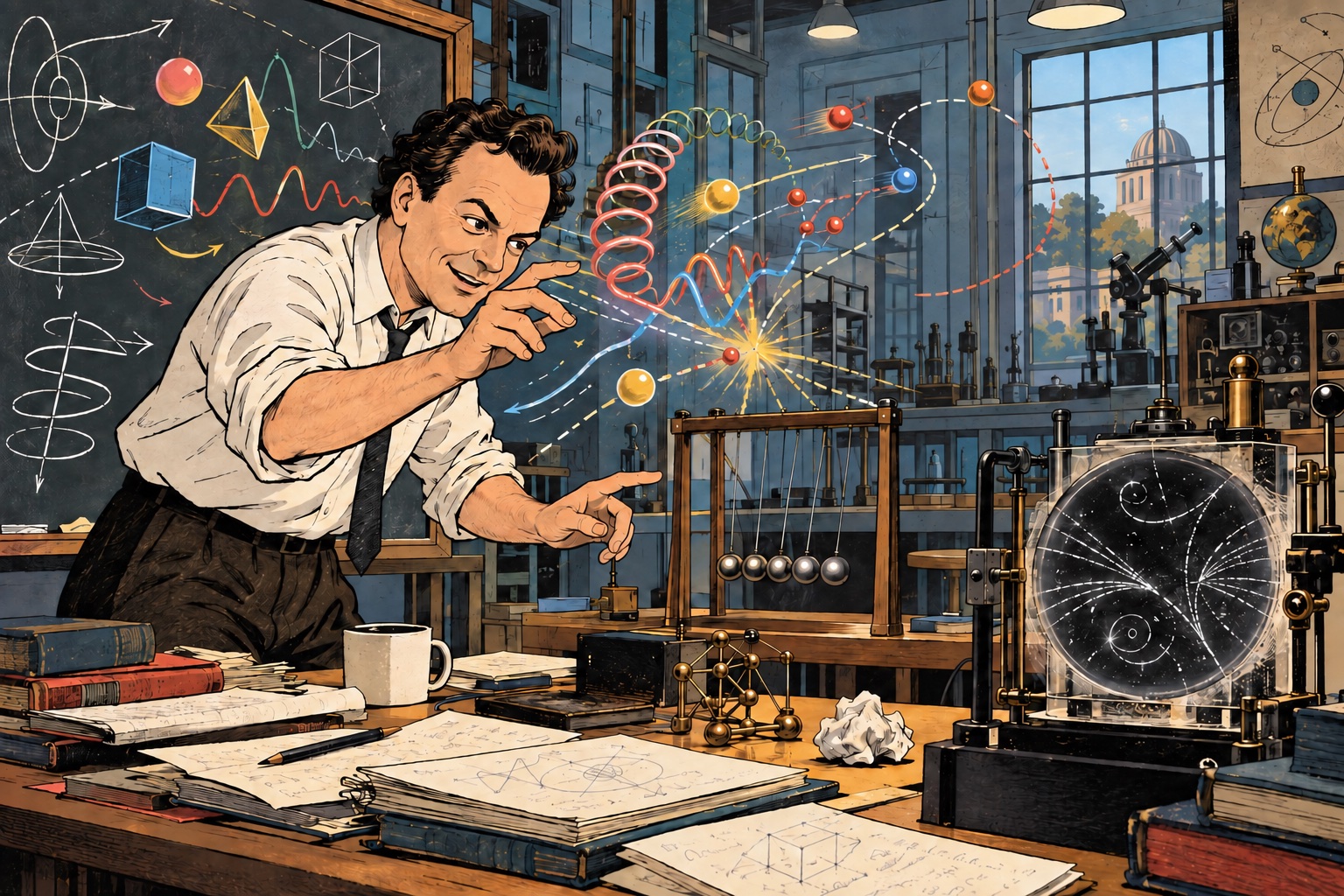 Conceptual illustration of Feynman's dynamic visual thinking